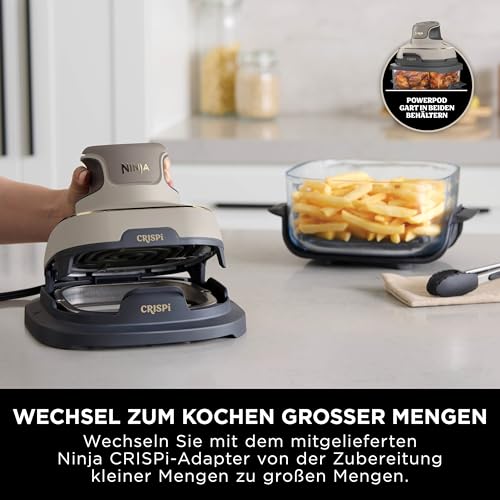 Ninja CRISPi Tragbare Heißluftfritteuse, 3,8L, 2 Glas-Behälter, 4-in-1