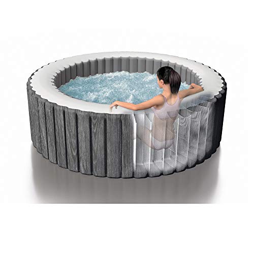 Intex Greywood Deluxe 4 Person Outdoor Portable Inflatable Hot Tub Spa with Multi-Color LED Light