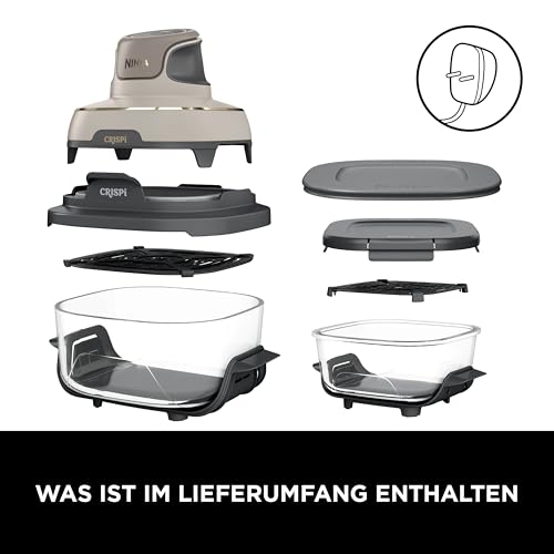 Ninja CRISPi Tragbare Heißluftfritteuse, 3,8L, 2 Glas-Behälter, 4-in-1