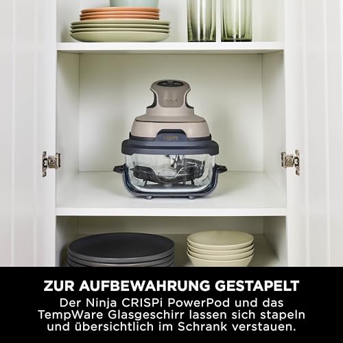Ninja CRISPi Tragbare Heißluftfritteuse, 3,8L, 2 Glas-Behälter, 4-in-1