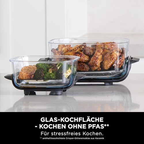 Ninja CRISPi Tragbare Heißluftfritteuse, 3,8L, 2 Glas-Behälter, 4-in-1