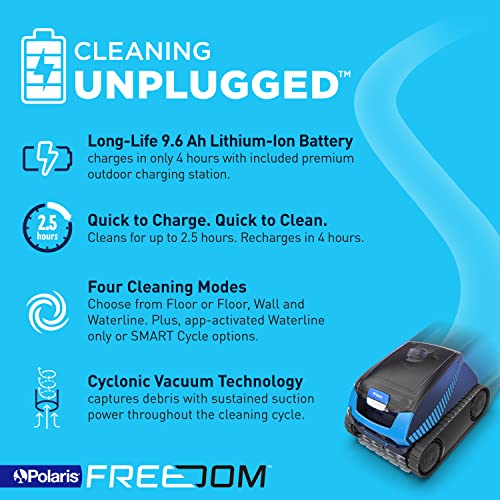 Polaris FREEDOM Cordless Robotic Pool Cleaner, Cable-Free for All In-Ground Pools up to 50ft