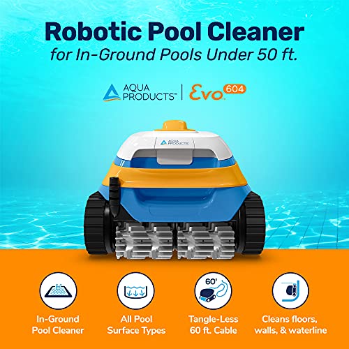 Aqua Products Evo604 Robotic Pool Cleaner, Automatic Vacuum for Inground Pools up to 50ft