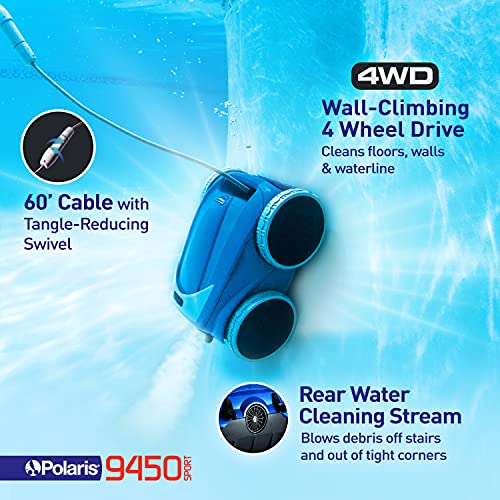 Polaris 9450 Sport Robotic Pool Cleaner, Automatic Vacuum for InGround Pools up to 50ft