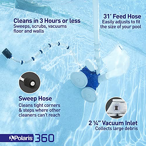Polaris Vac-Sweep 360 Pressure Inground Pool Cleaner, Triple Jet Powered with a Single Chamber Debris Bag