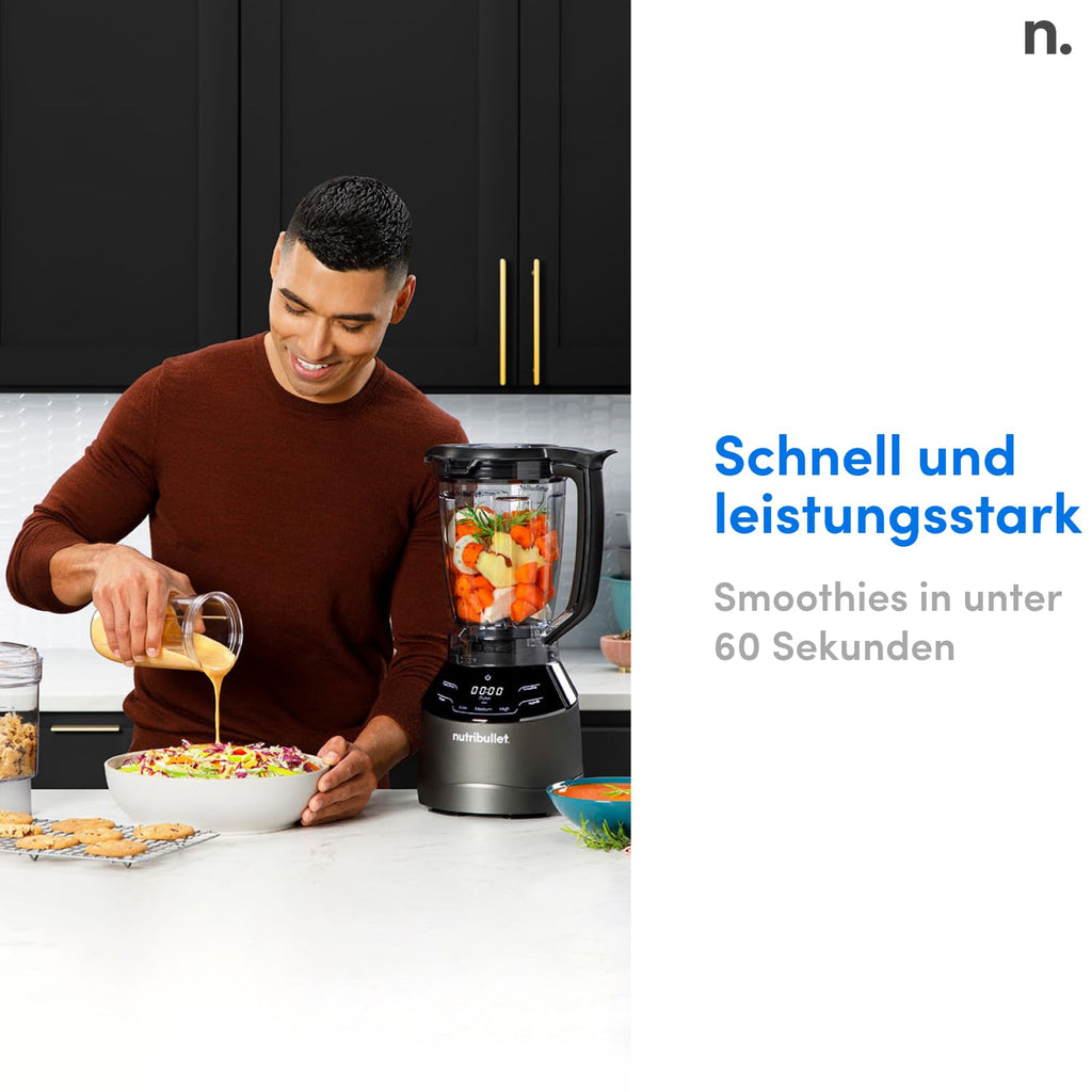nutribullet Full Size Blender Combo, 1200W, 1,89L Krug + Gläser, Profi-Mixer, Schwarz