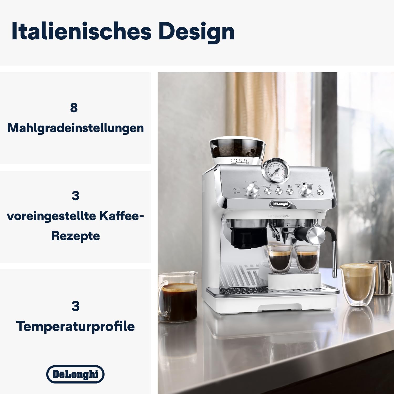 De'Longhi La Specialista Arte Siebträger mit Mahlwerk und Barista-Kit, Weiß
