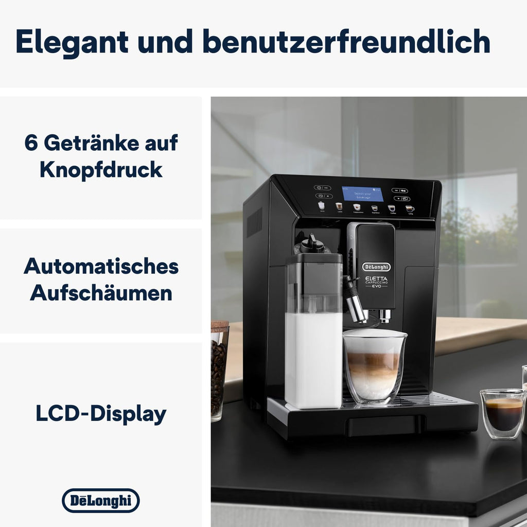 De'Longhi Eletta Evo Kaffeevollautomat mit LatteCrema System & LCD, Schwarz