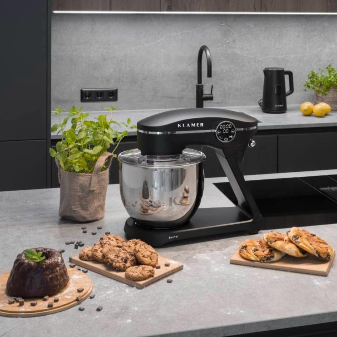 KLAMER Küchenmaschine 1800W, 6L Edelstahlschüssel, 10 Stufen, Knetmaschine, Planetensystem