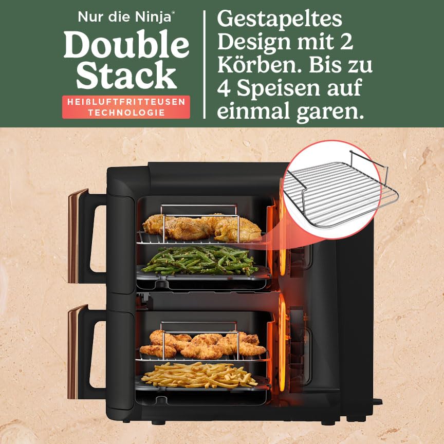 Ninja Double Stack XL Heißluftfritteuse, 9,5L, 2 Schubladen, 6 Funktionen