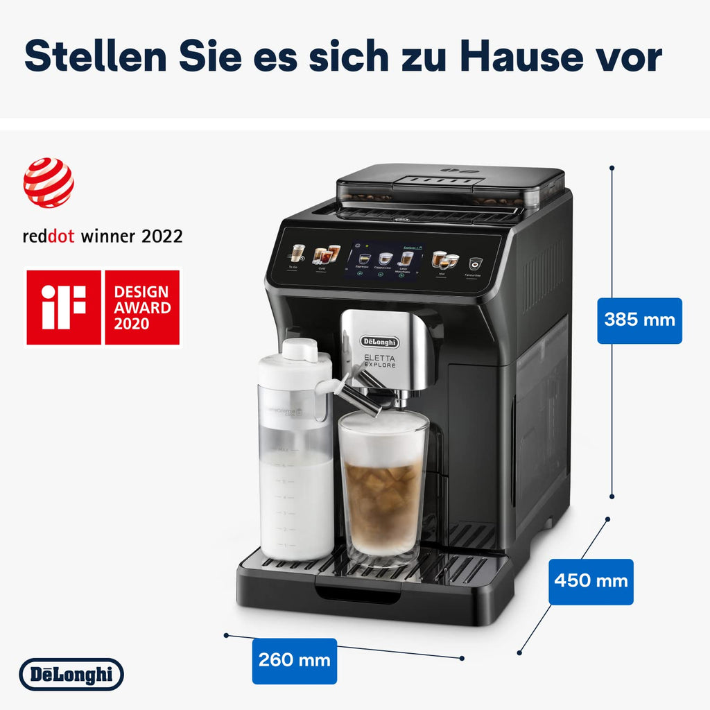 De'Longhi Eletta Explore Kaffeevollautomat mit Cold Brew & LatteCrema, Dunkelgrau