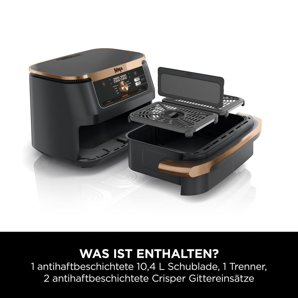 Ninja Foodi FlexDrawer Dual Zone Heißluftfritteuse, 10,4L, 7-in-1, Schwarz/Kupfer