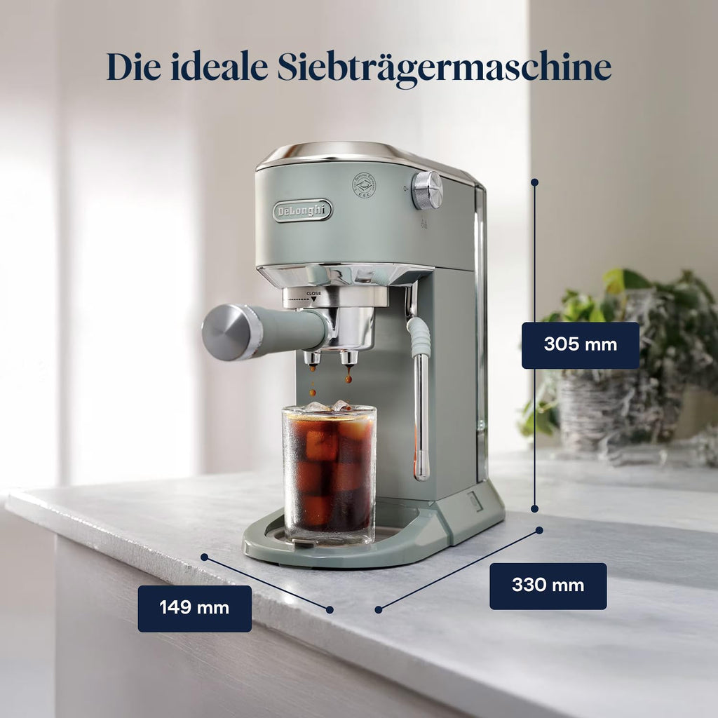 De'Longhi Dedica Duo Siebträger für Espresso & Cold Brew, Milchaufschäumer, Grün
