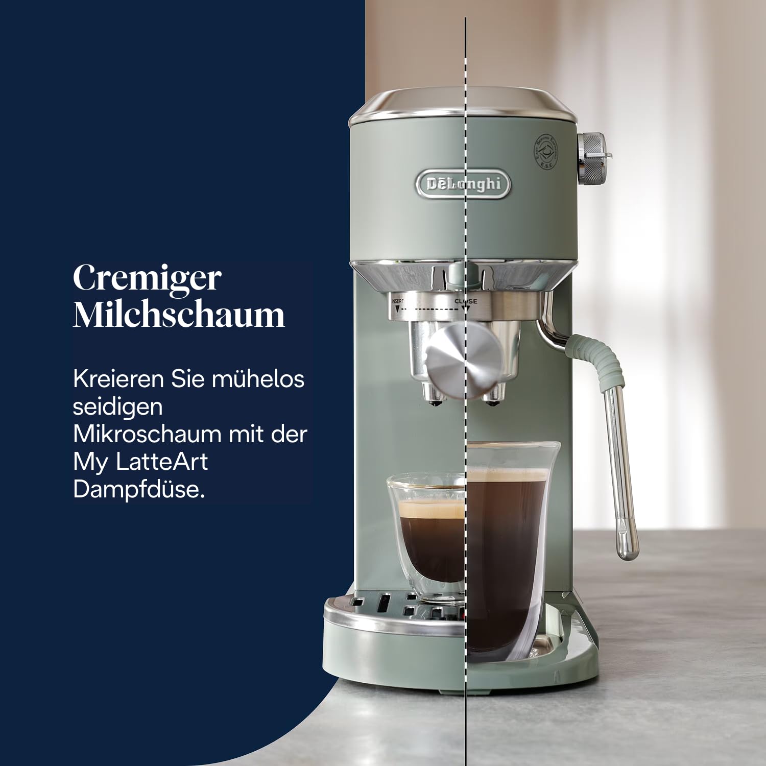 De'Longhi Dedica Duo Siebträger für Espresso & Cold Brew, Milchaufschäumer, Grün