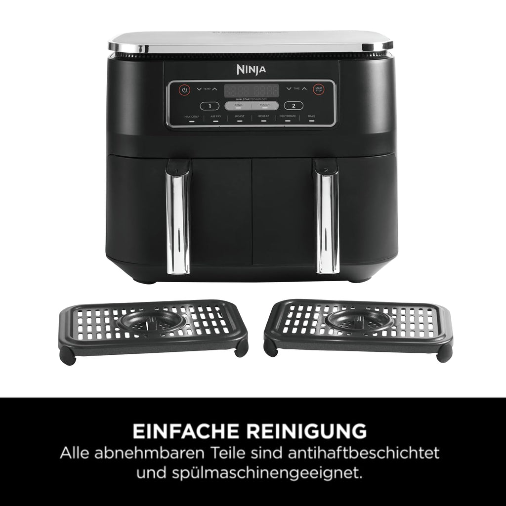 Ninja Foodi Dual Zone Heißluftfritteuse, 7,6L, 2 Fächer, 6-in-1, Schwarz