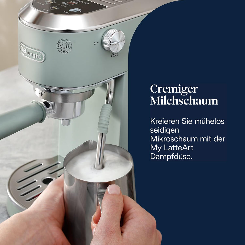 De'Longhi Dedica Duo Siebträger für Espresso & Cold Brew, Milchaufschäumer, Grün
