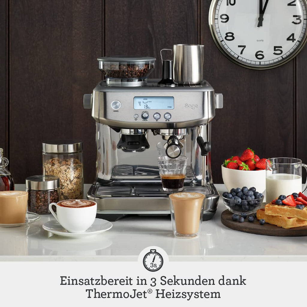 Sage Barista Pro Siebträgermaschine mit Mahlwerk und Schnellaufheizung
