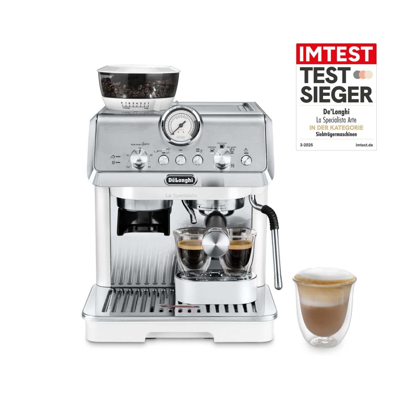 De'Longhi La Specialista Arte Siebträger mit Mahlwerk und Barista-Kit, Weiß