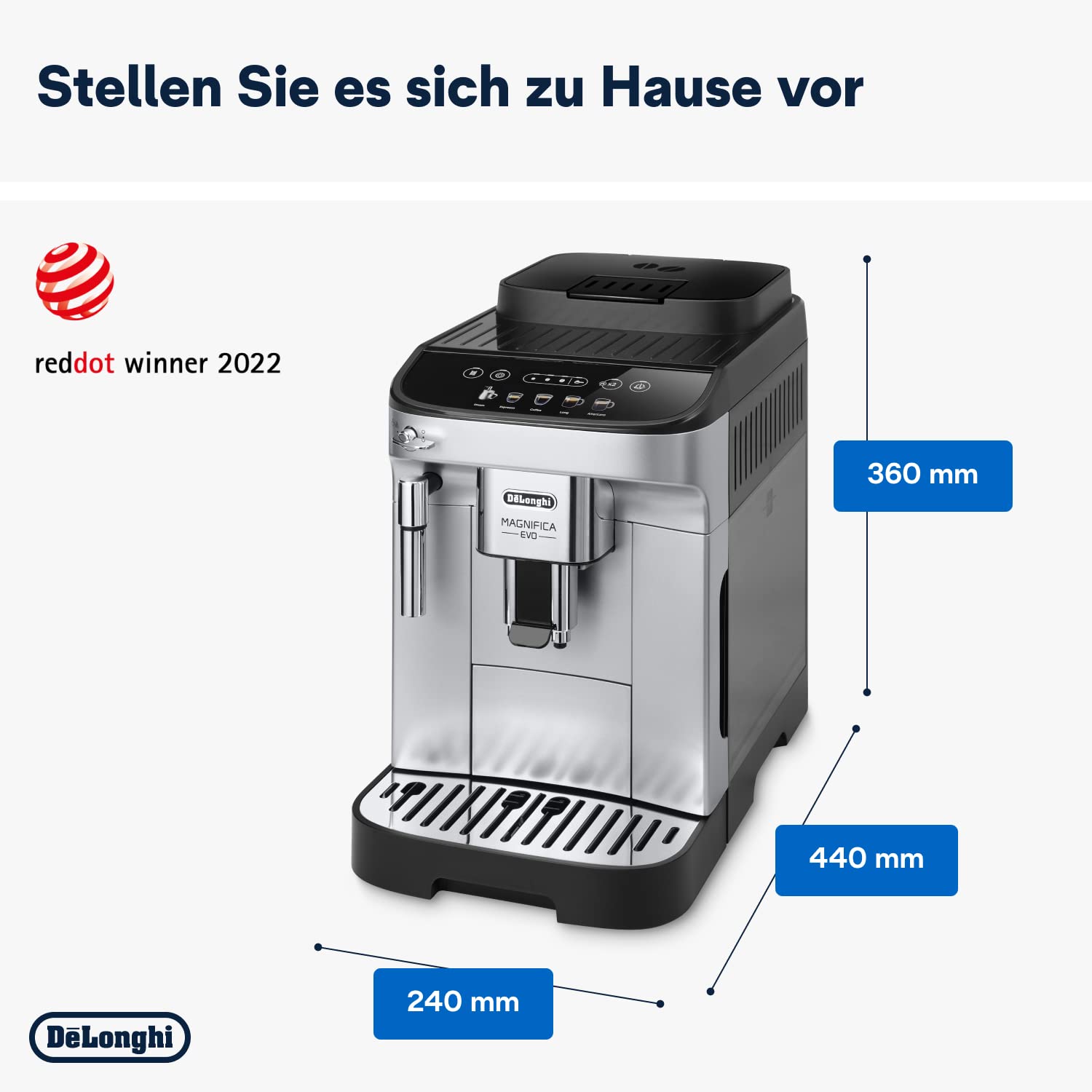 De'Longhi Magnifica Evo Kaffeevollautomat mit 5 Direktwahltasten, Silber/Schwarz