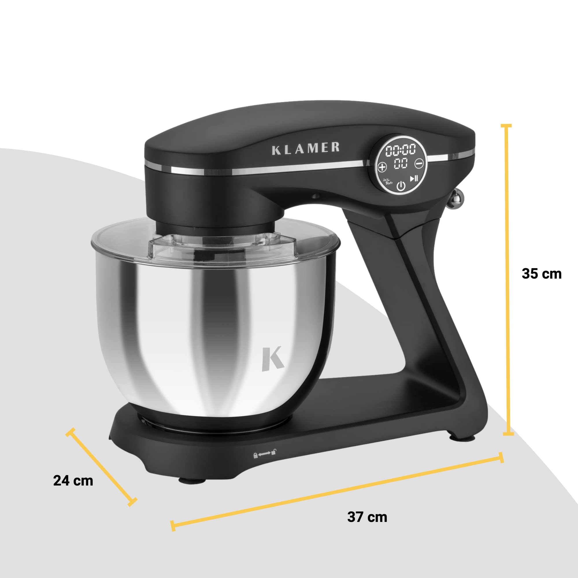KLAMER Küchenmaschine 1800W, 6L Edelstahlschüssel, 10 Stufen, Knetmaschine, Planetensystem