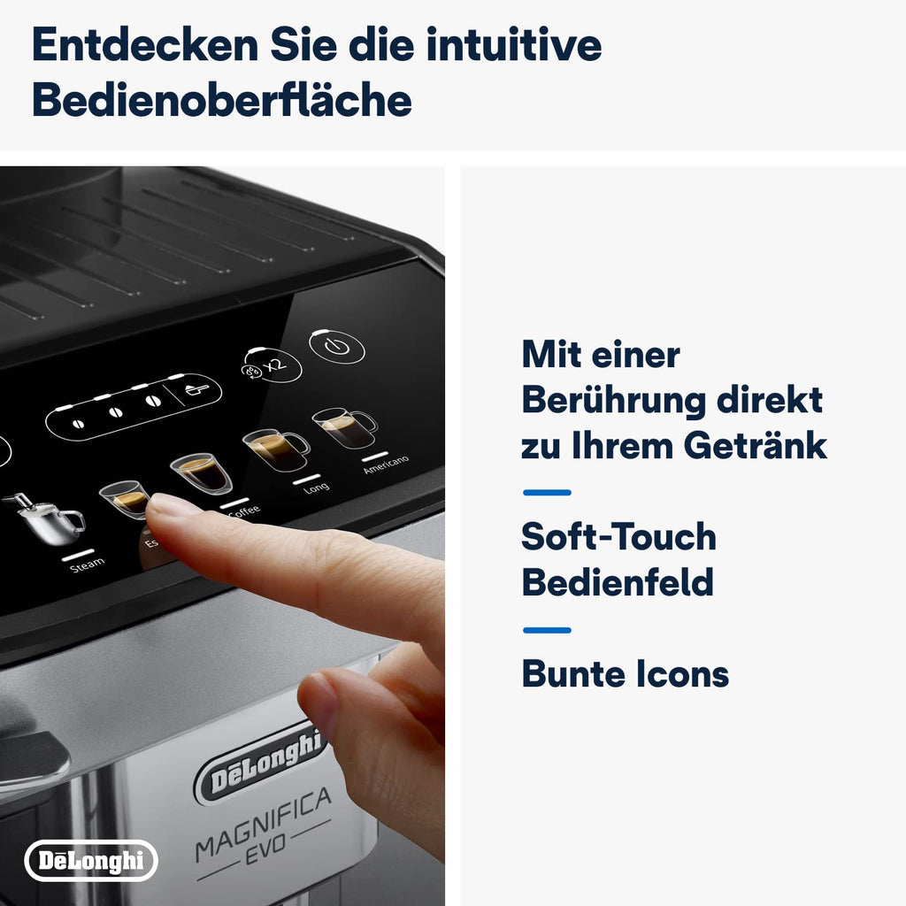 De'Longhi Magnifica Evo Kaffeevollautomat mit 5 Direktwahltasten, Silber/Schwarz