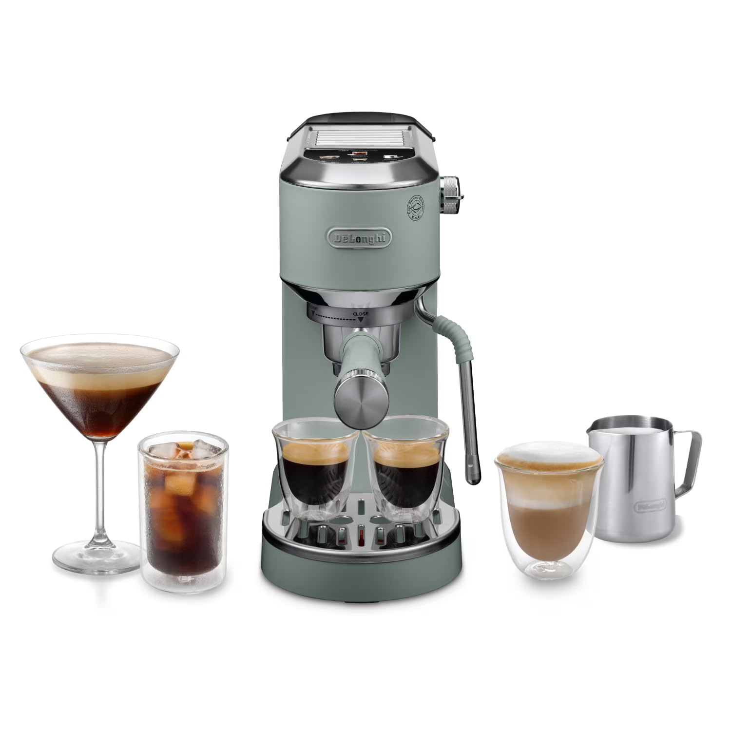 De'Longhi Dedica Duo Siebträger für Espresso & Cold Brew, Milchaufschäumer, Grün