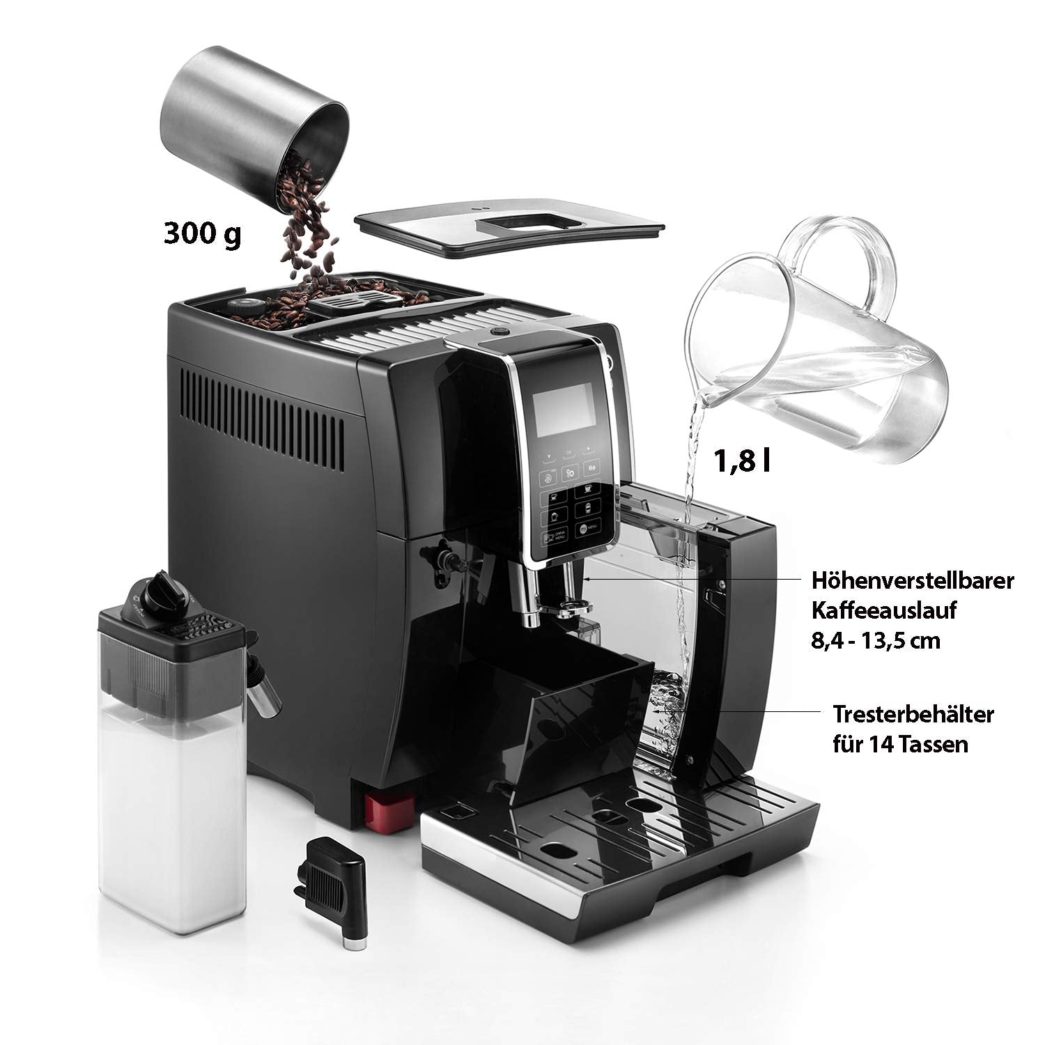 De'Longhi Dinamica Kaffeevollautomat mit LatteCrema System, Digitaldisplay, Schwarz