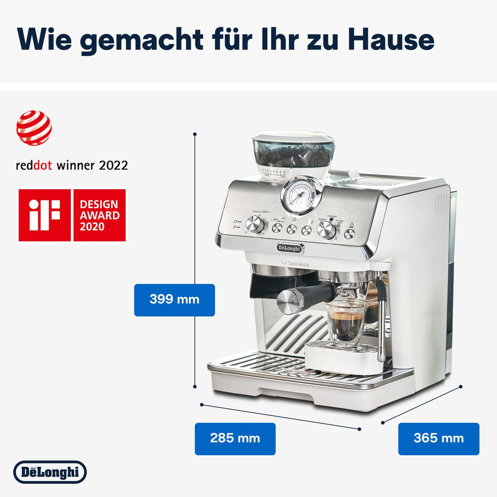 De'Longhi La Specialista Arte Siebträger mit Mahlwerk und Barista-Kit, Weiß