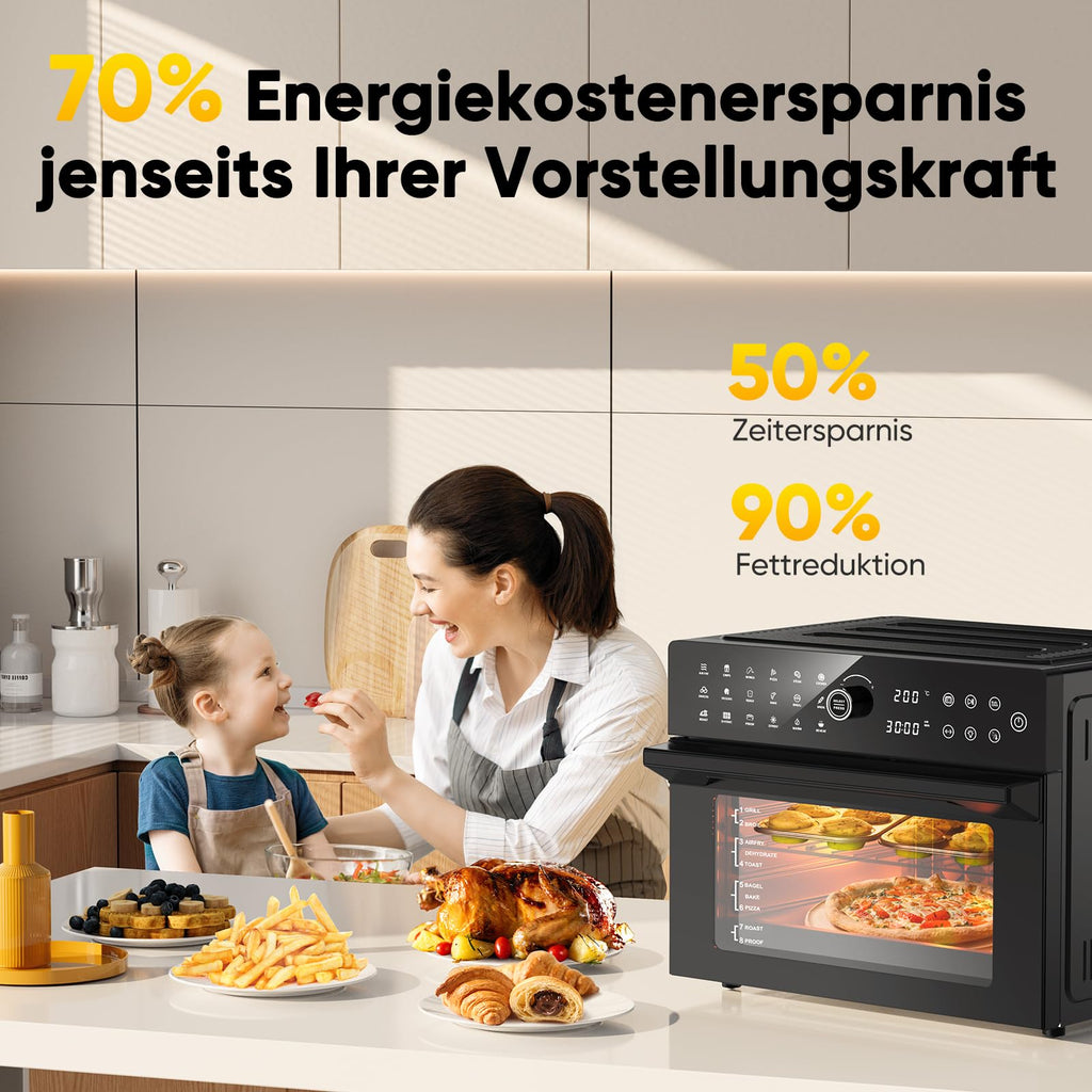 Heißluftfritteuse XXL 30L mit Umluft, 20 Programme, inkl. Zubehör