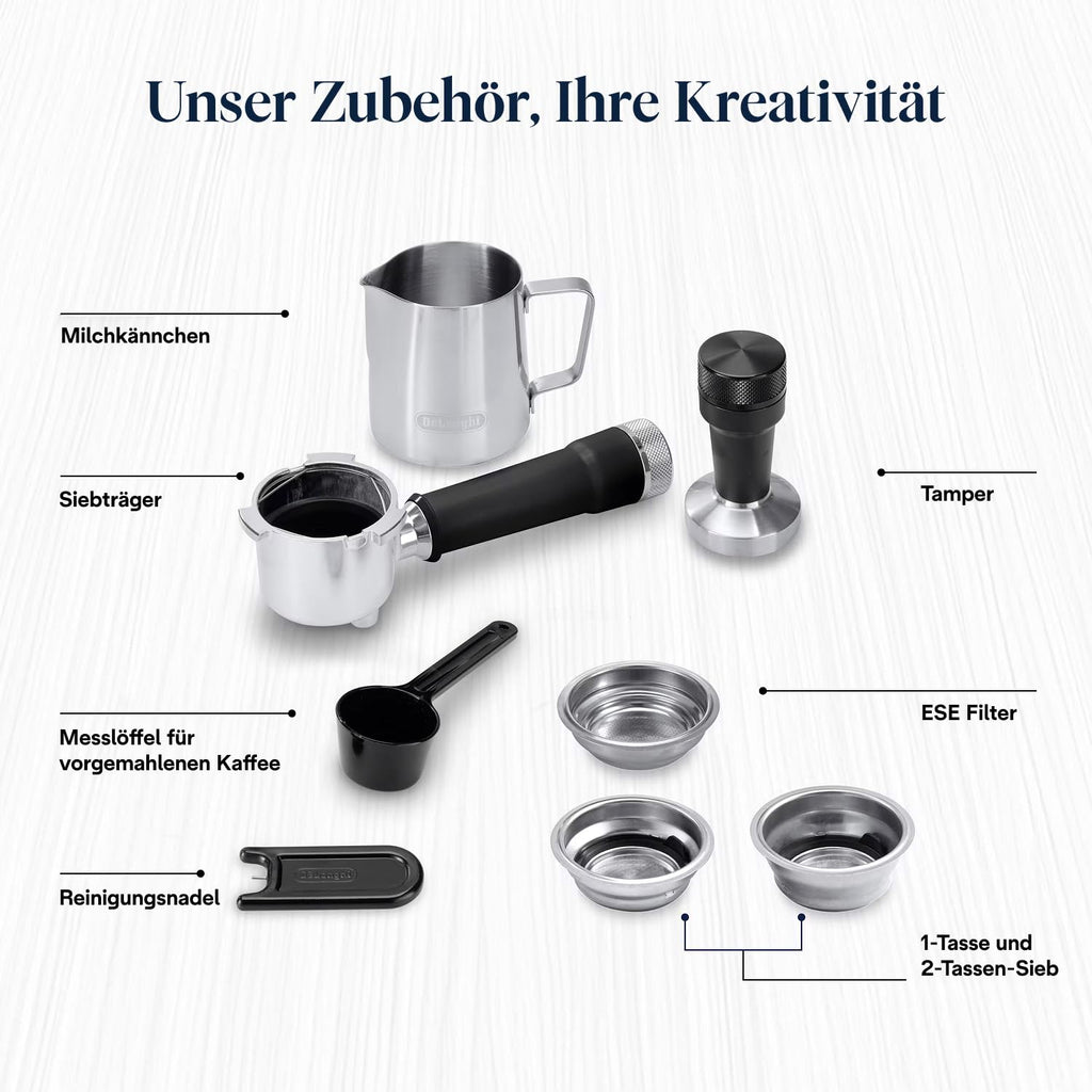 De'Longhi Dedica Duo Siebträger für Espresso & Cold Brew, Milchaufschäumer, Grün