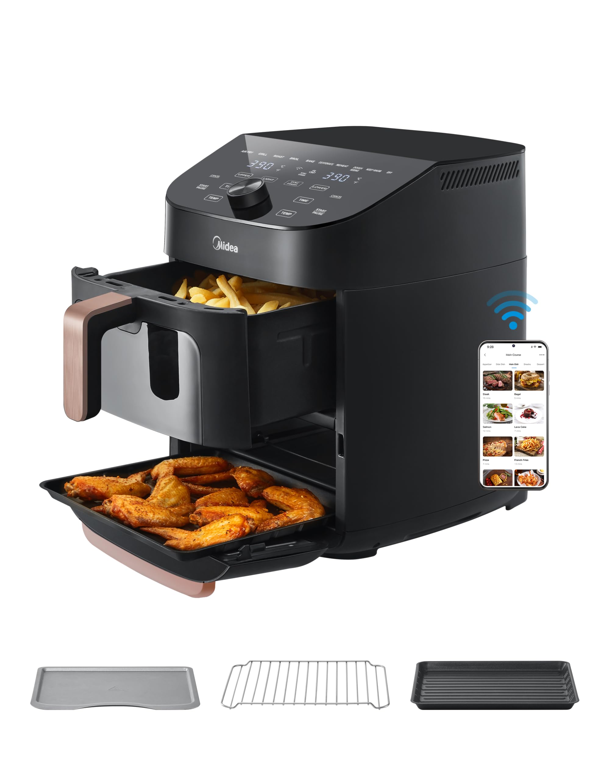 Midea Double Stack Heißluftfritteuse, 11L, WLAN & Alexa, 10-in-1, platzsparend, 2400W