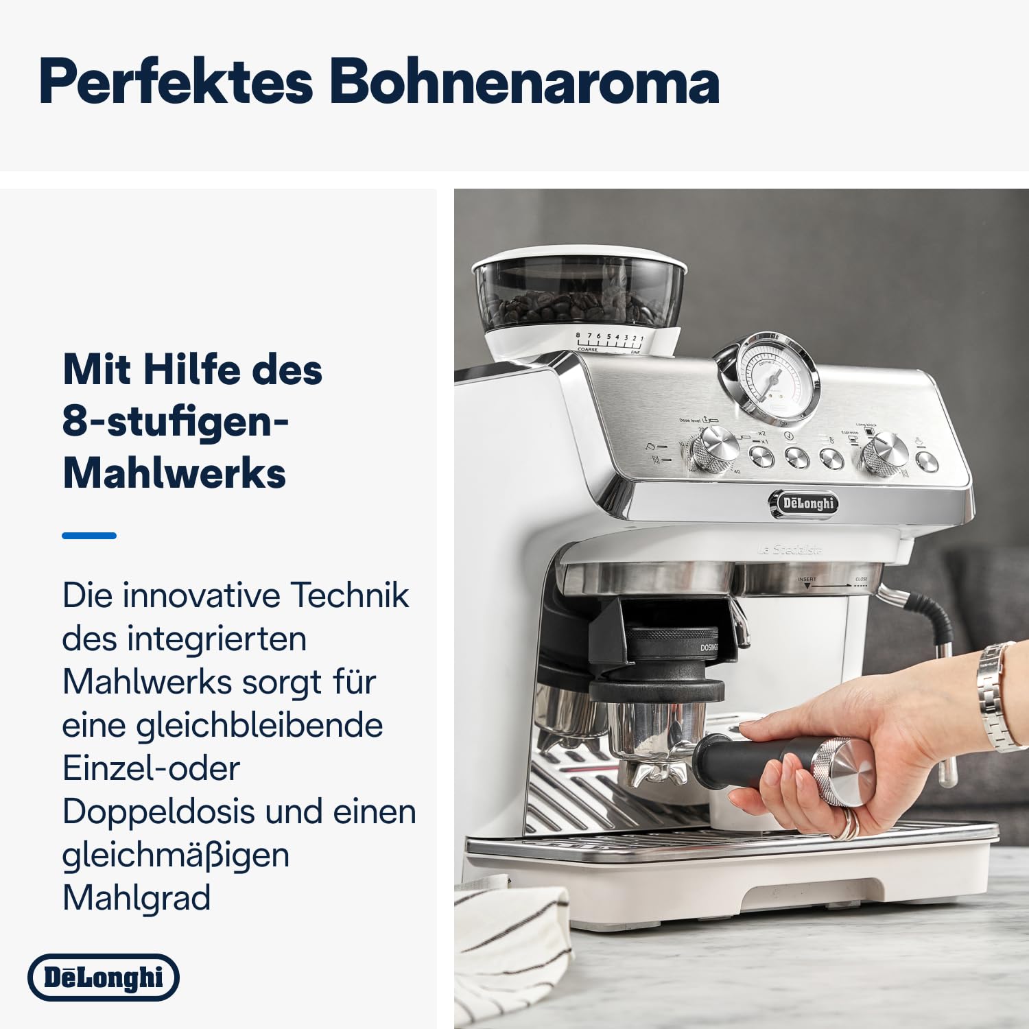 De'Longhi La Specialista Arte Siebträger mit Mahlwerk und Barista-Kit, Weiß