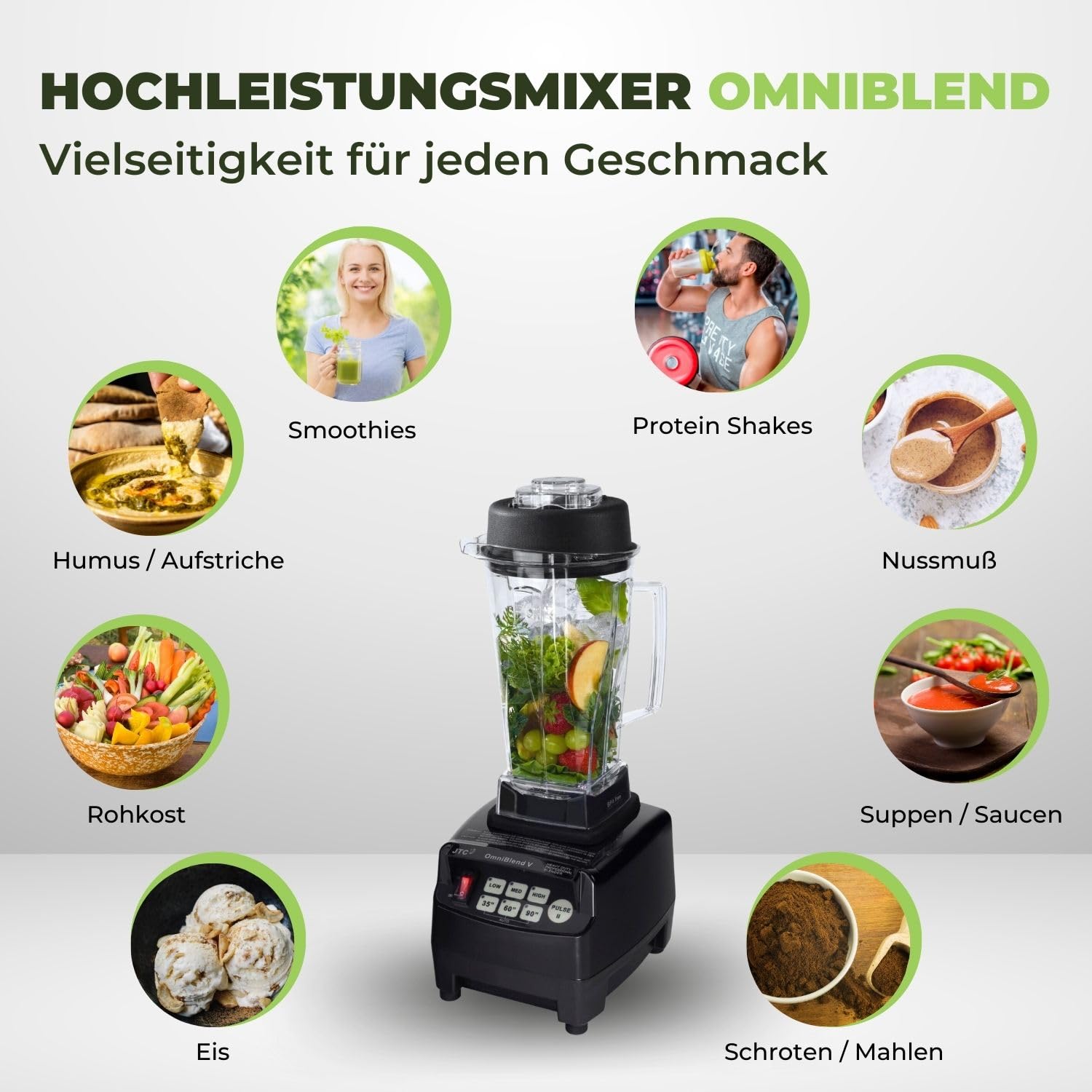OmniBlend Smoothie Maker, 2L, 6-Klingen-System, 3 PS Motor, für grüne Smoothies, Schwarz