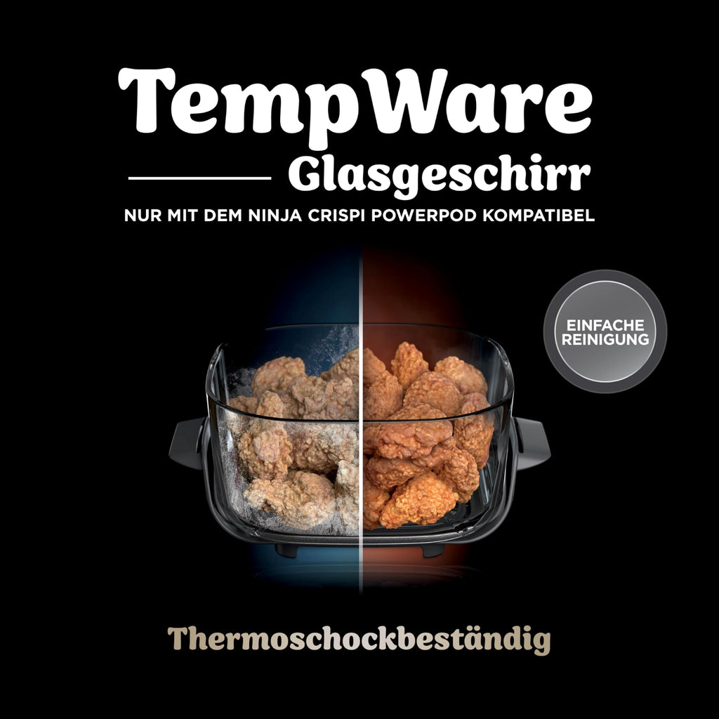 Ninja CRISPi Tragbare Heißluftfritteuse, 3,8L, 2 Glas-Behälter, 4-in-1