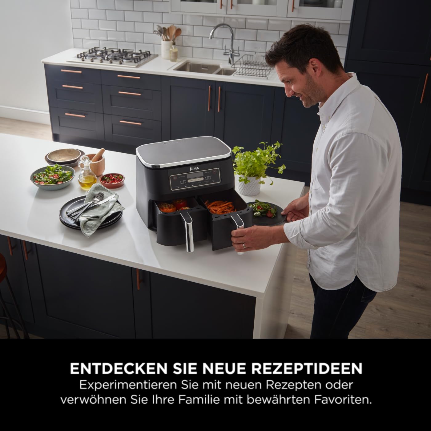 Ninja Foodi Dual Zone Heißluftfritteuse, 7,6L, 2 Fächer, 6-in-1, Schwarz