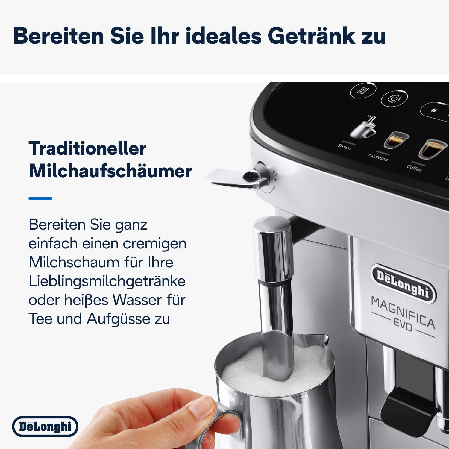 De'Longhi Magnifica Evo Kaffeevollautomat mit 5 Direktwahltasten, Silber/Schwarz