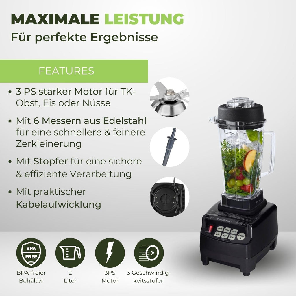 OmniBlend Smoothie Maker, 2L, 6-Klingen-System, 3 PS Motor, für grüne Smoothies, Schwarz
