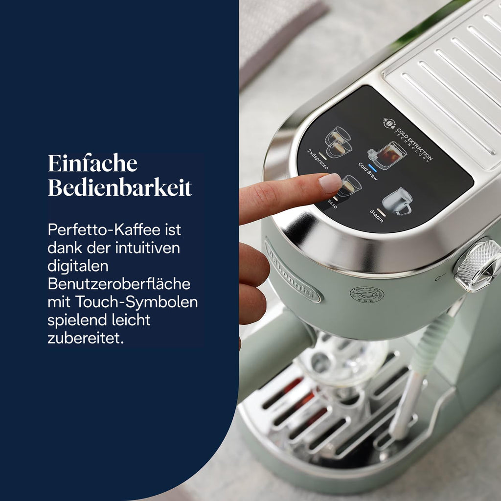 De'Longhi Dedica Duo Siebträger für Espresso & Cold Brew, Milchaufschäumer, Grün
