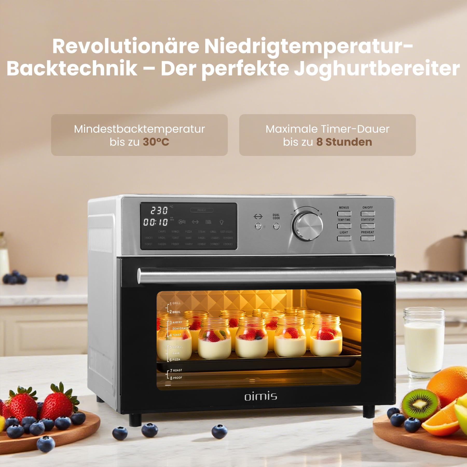 OIMIS 30L Heißluftfritteuse & Backofen, 21-in-1, 1800W, Edelstahl