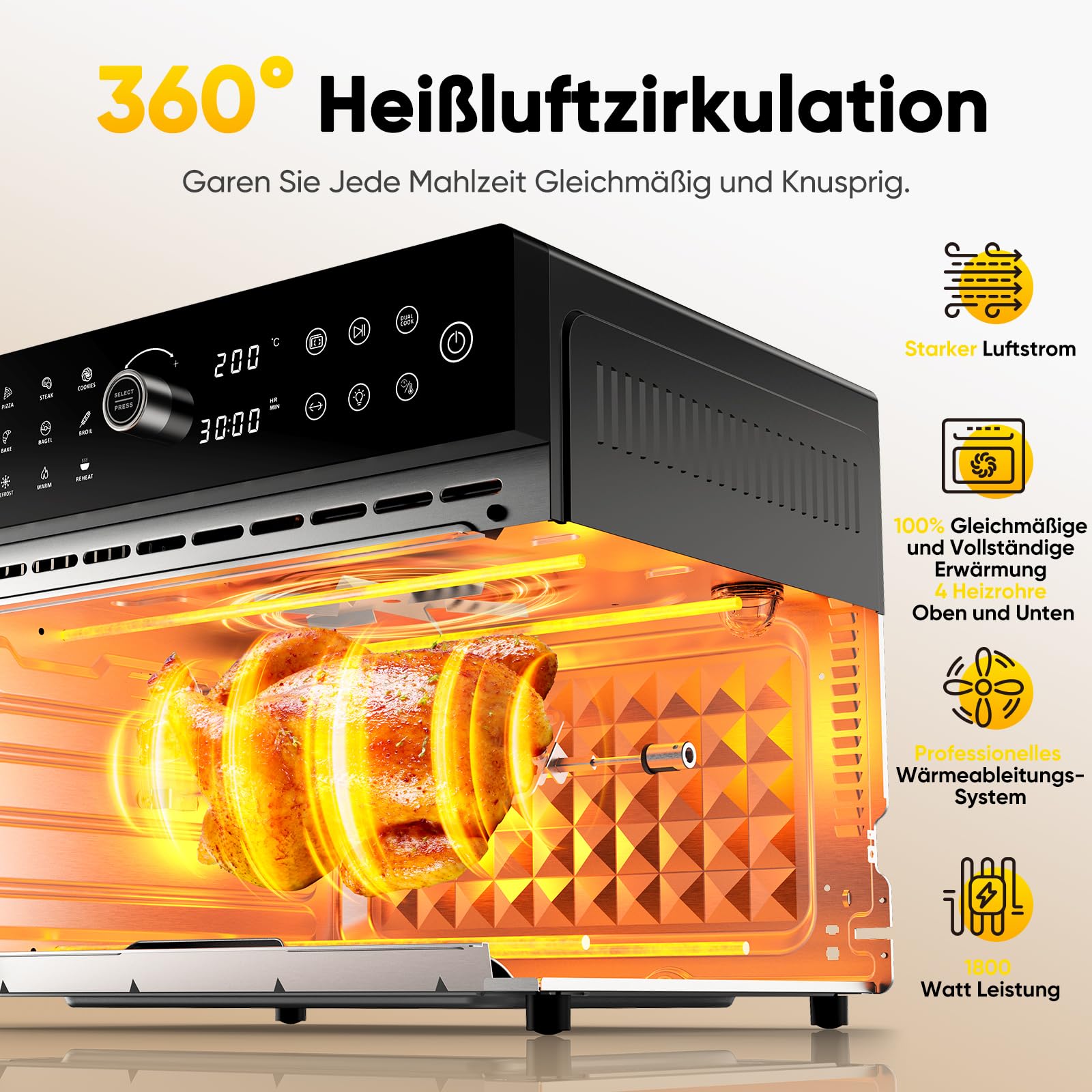 Heißluftfritteuse XXL 30L mit Umluft, 20 Programme, inkl. Zubehör