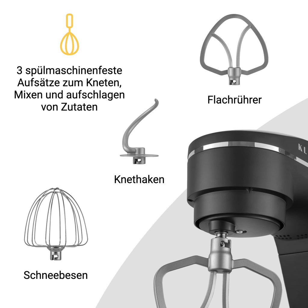 KLAMER Küchenmaschine 1800W, 6L Edelstahlschüssel, 10 Stufen, Knetmaschine, Planetensystem