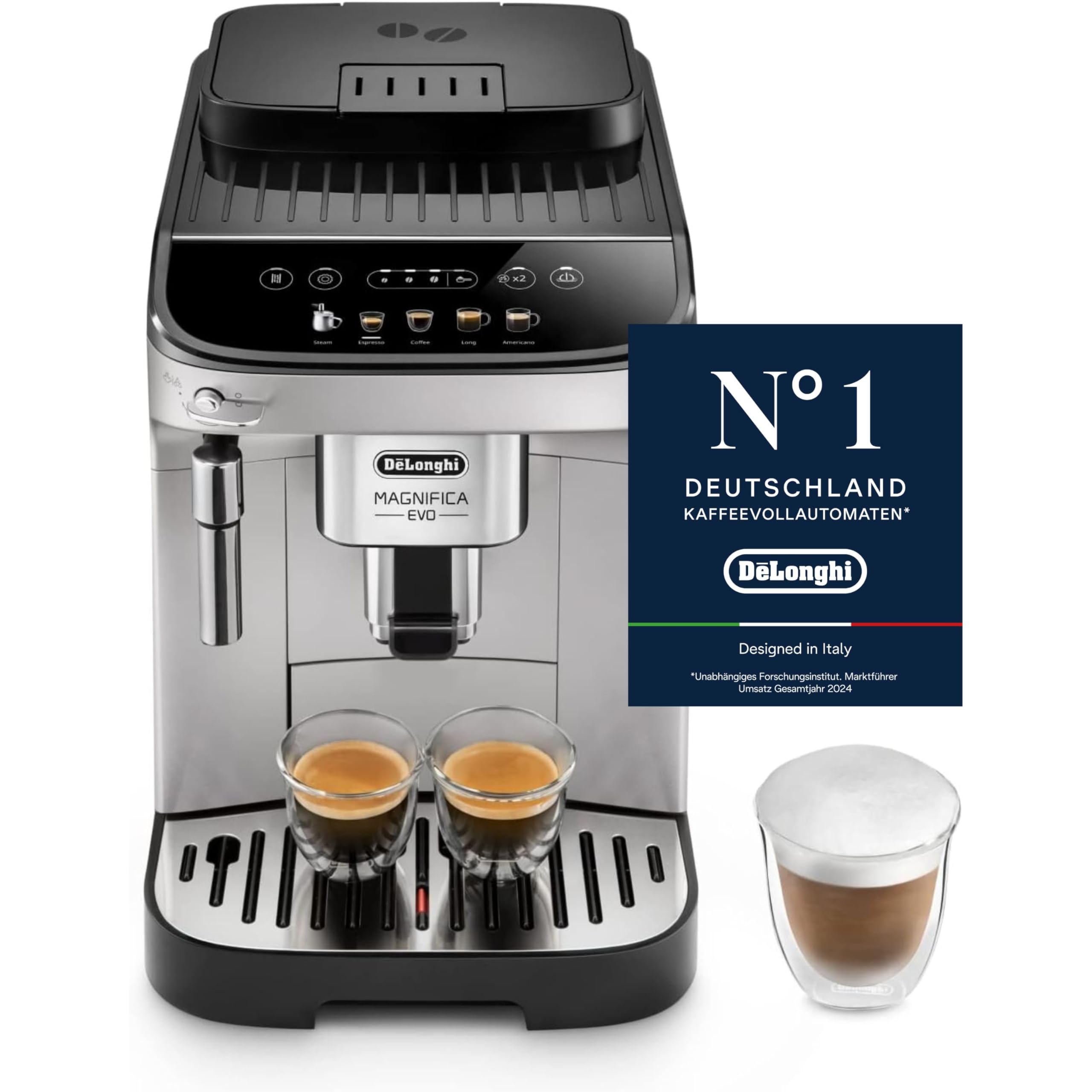 De'Longhi Magnifica Evo Kaffeevollautomat mit 5 Direktwahltasten, Silber/Schwarz