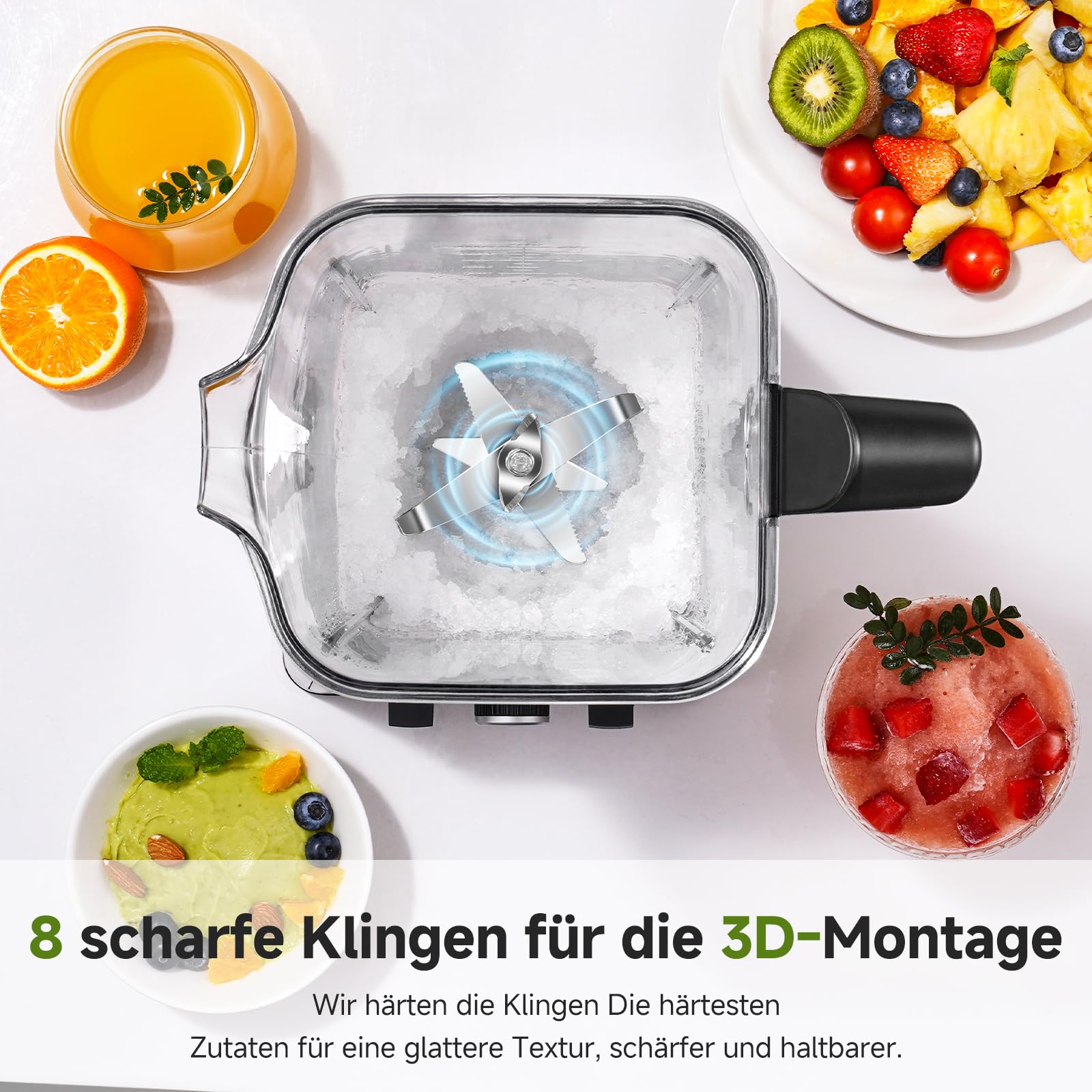AMZCHEF Standmixer 2000W, 2L, 8 Geschwindigkeiten, für Ice Crushing & Smoothies, BPA-frei