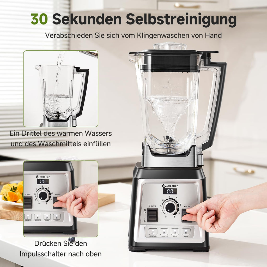 AMZCHEF Standmixer 2000W, 2L, 8 Geschwindigkeiten, für Ice Crushing & Smoothies, BPA-frei