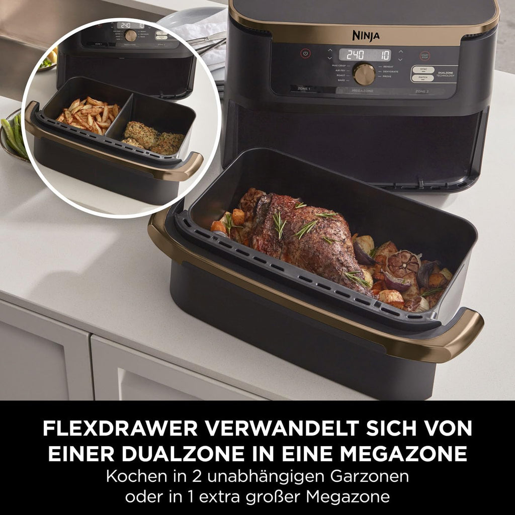 Ninja Foodi FlexDrawer Dual Zone Heißluftfritteuse, 10,4L, 7-in-1, Schwarz/Kupfer