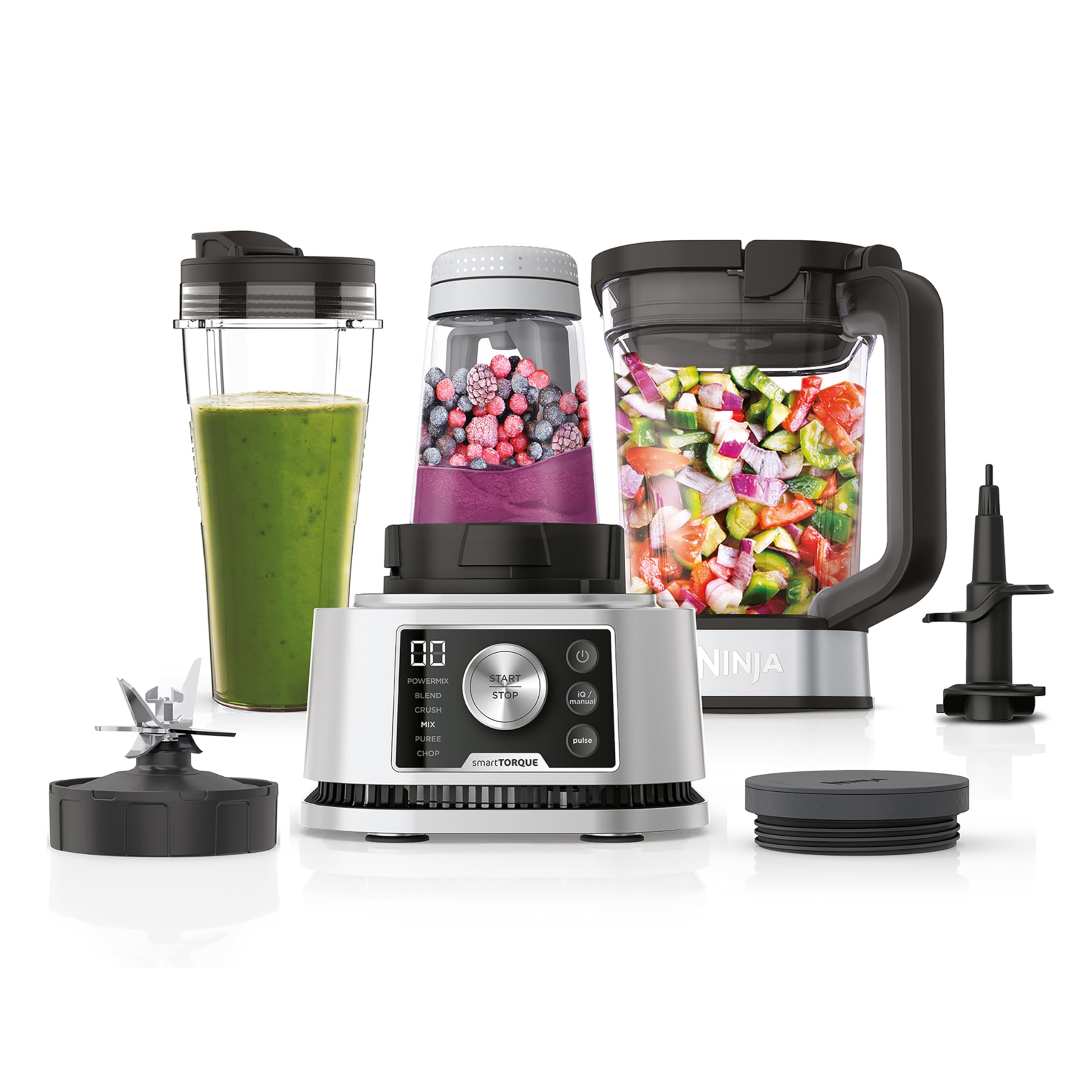 Ninja Foodi 3-in-1 Power Nutri Mixer, 2,1L Krug, 1200W, Smoothies & Aufstriche, Silber