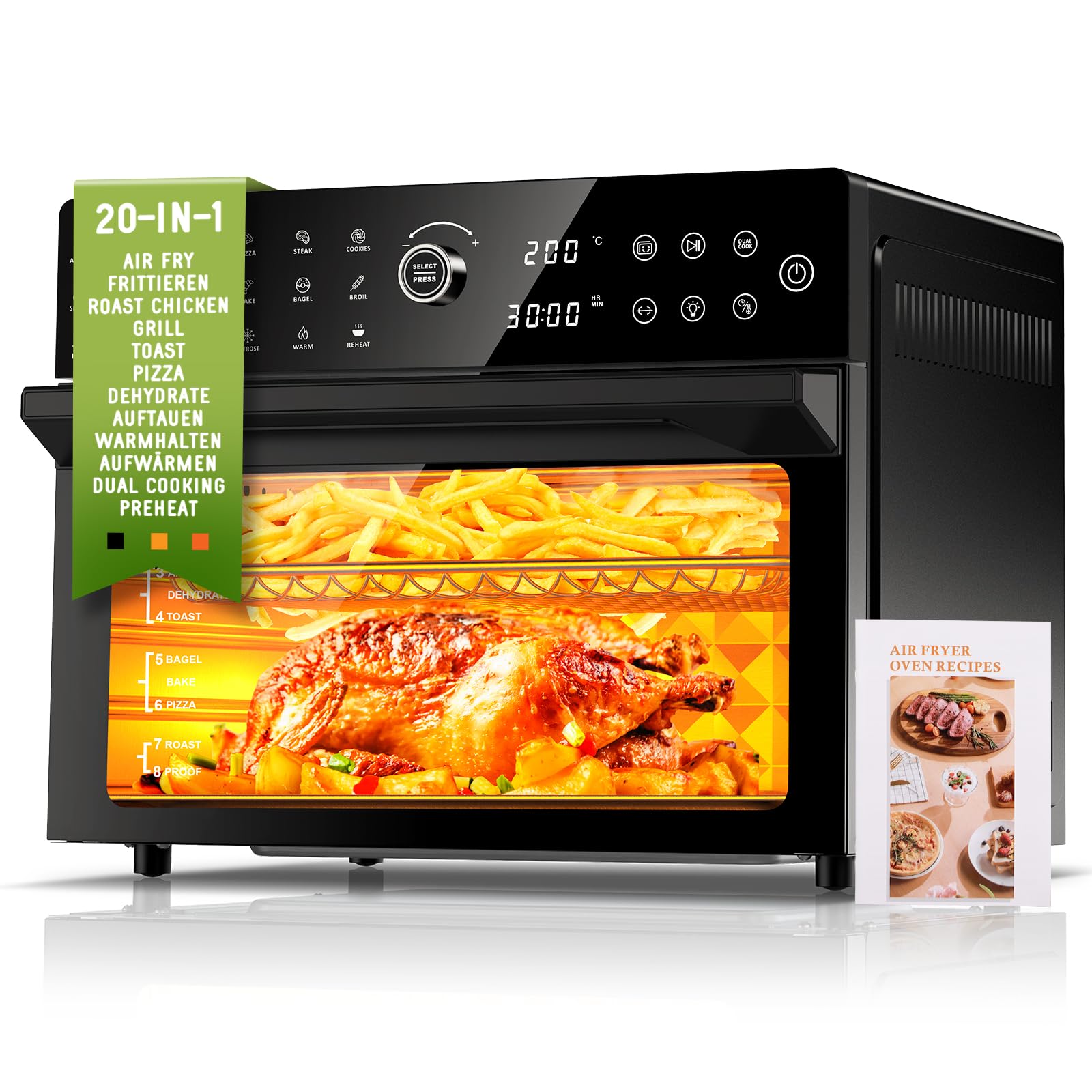 Heißluftfritteuse XXL 30L mit Umluft, 20 Programme, inkl. Zubehör