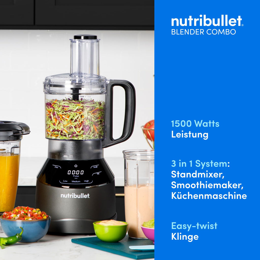 nutribullet Full Size Blender Combo, 1200W, 1,89L Krug + Gläser, Profi-Mixer, Schwarz