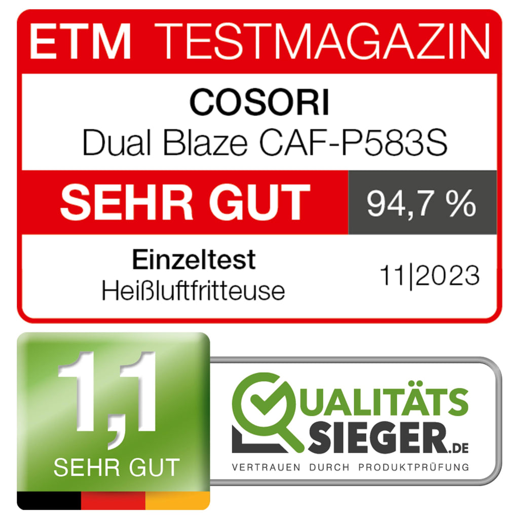 COSORI Dual Blaze Heißluftfritteuse, 6,4L, WLAN, 12 Funktionen, Touchscreen, Milchweiß