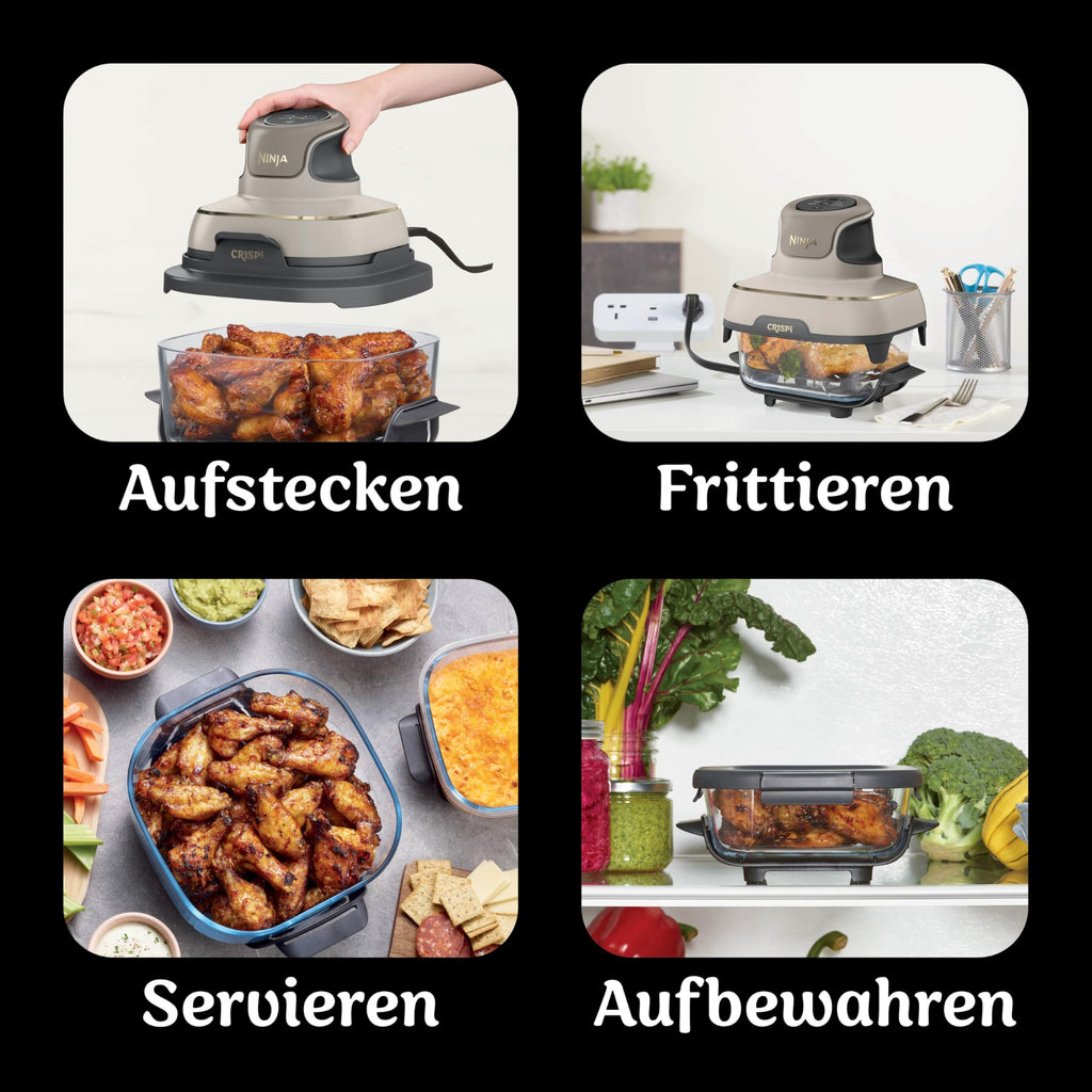 Ninja CRISPi Tragbare Heißluftfritteuse, 3,8L, 2 Glas-Behälter, 4-in-1